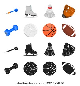 Blue dumbbell, white soccer ball, basketball, rugby ball. Sport set collection icons in black,cartoon style vector symbol stock illustration web.