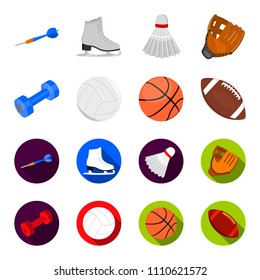 Blue dumbbell, white soccer ball, basketball, rugby ball. Sport set collection icons in cartoon,flat style vector symbol stock illustration web.