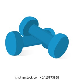 Blue dumbbells isolated on white background. Vector flat Illustration.