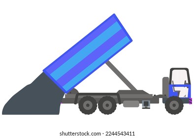 blue dump truck unloads cargo