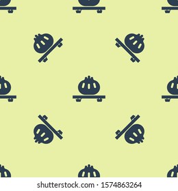 Blue Dumpling on cutting board icon isolated seamless pattern on yellow background. Traditional chinese dish.  Vector Illustration
