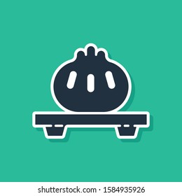 Blue Dumpling on cutting board icon isolated on green background. Traditional chinese dish.  Vector Illustration