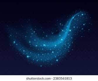 Nubes de polvo azules con chispas aisladas en un fondo oscuro. El fondo espumoso y duro. Humo brillante brillante brillante o salpicaduras. Ilustración vectorial. Decoración navideña.