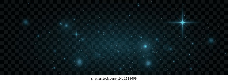 Blue dust of light. Bokeh light effect background. glowing background of dust and light glitter. On a transparent background.