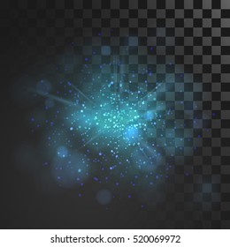 Blue dust vector firework explosion. Abstract Holiday Light Rays. Isolated on transparent background. Vector Illustration.