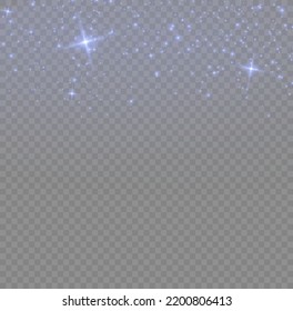 Blue dust. Yellow sparks shine light effect. Vector sparkles on a transparent background. Christmas abstract smoke and wind pattern. Shiny fairy dust particles with smoke and star in yellow color.