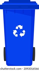 Papelera azul, ilustración, vector sobre fondo blanco.