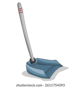 Blue dustpan with a long handle for cleaning tasks. Ideal for household cleaning, janitorial services, commercial spaces, and professional cleaning businesses.