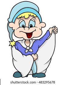 Blue Dwarf with Long Coat - Colored Cartoon Illustration, Vector