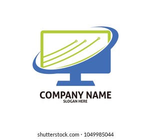 blue dynamic computer technology service vector logo design template