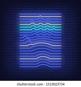 Blue dynamic lines neon sign. Music, sound, dj. Night bright advertisement. Vector illustration in neon style for banner, billboard