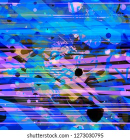 Blue dynamic seamless texture with color inclusion. Different shapes. Abstract vector background for web page, banners backdrop, fabric, home decor, wrapping