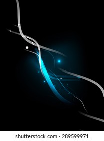 Blue dynamic waves in dark space. Vector illustration. Abstract background