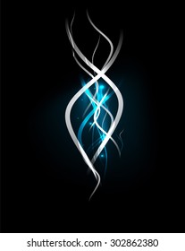 Blue dynamic waves in dark space. Vector illustration. Abstract background