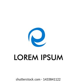 blue e initial letter for business name logo icon in water environment company with waves illustration