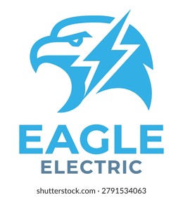 Blue eagle electric logo with lightning bolt and text icon