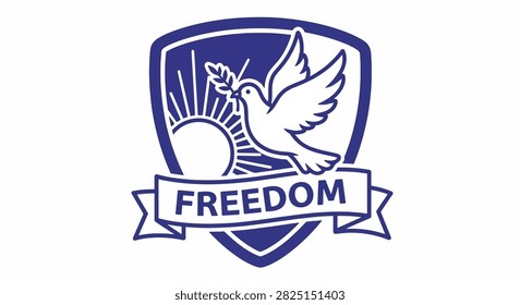 Blue eagle emblem with freedom text in a ribbon beneath symbolizing liberty and power