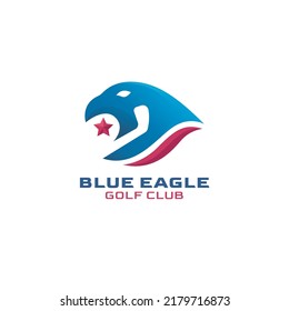blue eagle head golf club emblem mascot logo design