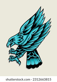 blue eagle illustration design in old school style