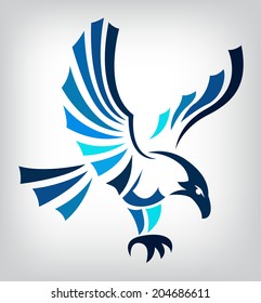 Blue eagle isolated on white background for mascot or emblem design, also a tatoo.