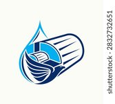 Blue eagle and paper roll drop logo for paper mill, printing industry, recycling service, packaging company, and eco friendly publication business.
