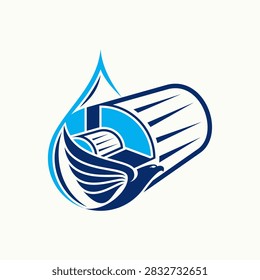 Blue eagle and paper roll drop logo for paper mill, printing industry, recycling service, packaging company, and eco friendly publication business.