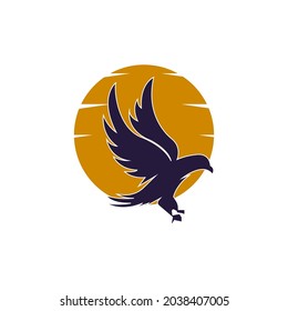 blue eagle twilight sun icon logo. vector concept flat abstract design