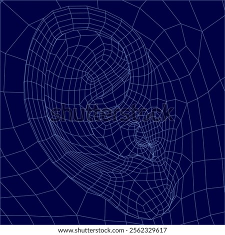 Blue ear with a web-like texture. The ear is the main focus of the image, and the blue color gives it a cool and calming vibe. The web-like texture adds a sense of depth and intricacy to the ear