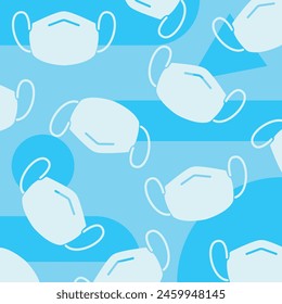 Blue earloop face mask pattern illustration isolated on square background. Medical and health equipment themed object drawing with simple flat style.