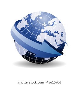 Blue earth with arrow vector illustration