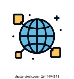 Blue Earth Conectando a Notas Amarelas. Ilustração de símbolo de ícone