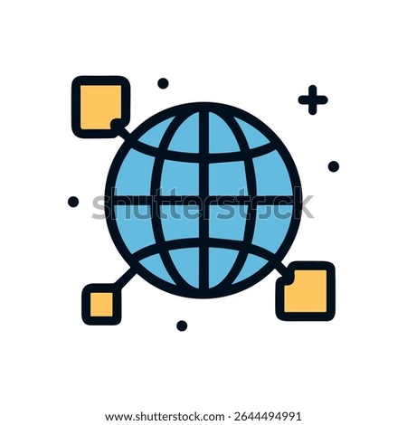 Blue Earth Connecting to Yellow Notes. Icon symbol illustration