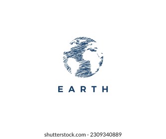 Plantilla de diseño del logotipo de dibujo de Doodle Blue Earth