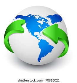 Blue Earth globe with green arrows around