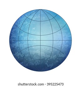 Blue Earth globe with grid and without continents - vector icon isolated on white background