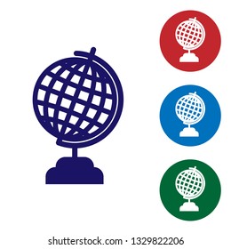 Blue Earth globe icon isolated on white background. Set color icon in circle buttons. Vector Illustration