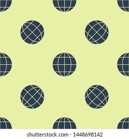 Blue Earth globe icon isolated seamless pattern on white background. World or Earth sign. Global internet symbol. Geometric shapes.  Vector Illustration