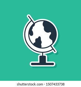 Blue Earth globe icon isolated on green background.  Vector Illustration
