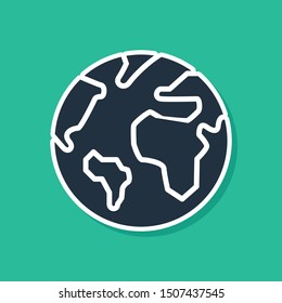 Blue Earth globe icon isolated on green background. World or Earth sign. Global internet symbol. Geometric shapes.  Vector Illustration