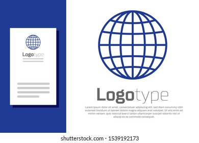 Blue Earth globe icon isolated on white background. Logo design template element. Vector Illustration
