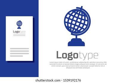 Blue Earth globe icon isolated on white background. Logo design template element. Vector Illustration