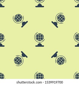 Blue Earth globe icon isolated seamless pattern on yellow background.  Vector Illustration