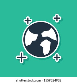 Blue Earth globe icon isolated on green background. World or Earth sign. Global internet symbol. Geometric shapes.  Vector Illustration