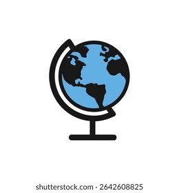 O globo azul-terra ilustra a geografia globalmente em branco de exibição