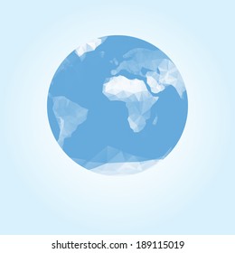 Blue earth globe made with triangles