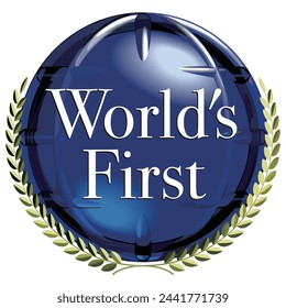 Blue earth and golden laurel emblem vector illustration