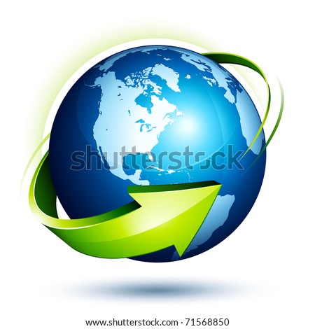 blue earth and green arrow
