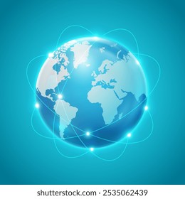 Blue earth planet. Globe connections network design. Global world information, technology, business. Vector poster EPS 10