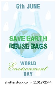 Blue Earth In Plastic Bag And Slogan With The Day And Name Of 