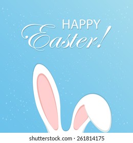 Blue Easter background with rabbit ears, illustration.